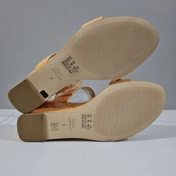Stuart Weitzman Ave Strap 75 Wedge Sandal Womens 8 Mango Orange Leather NEW - Picture 10 of 12